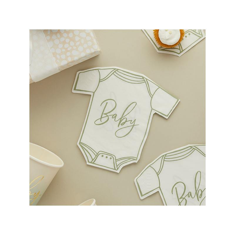 Babytøj Servietter Grøn - 16 stk (15,5 x 16,5 cm) | Babyshower Servietter - Temashop