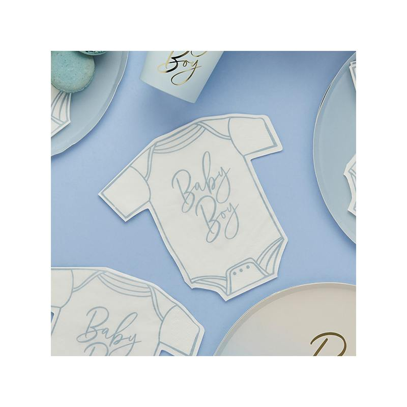 Babytøj Servietter Lyseblå - 16 stk (15,5 x 16,5 cm) | Babyshower Servietter - Temashop