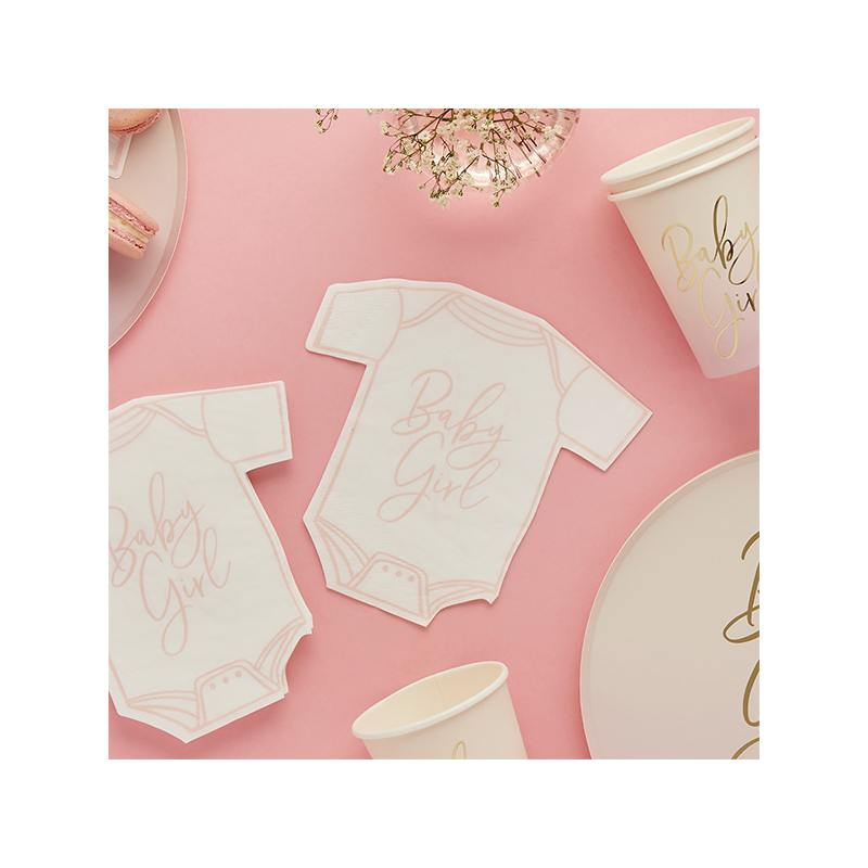 Babytøj Servietter Lyserød - 16 stk (15,5 x 16,5 cm) | Babyshower Servietter - Temashop