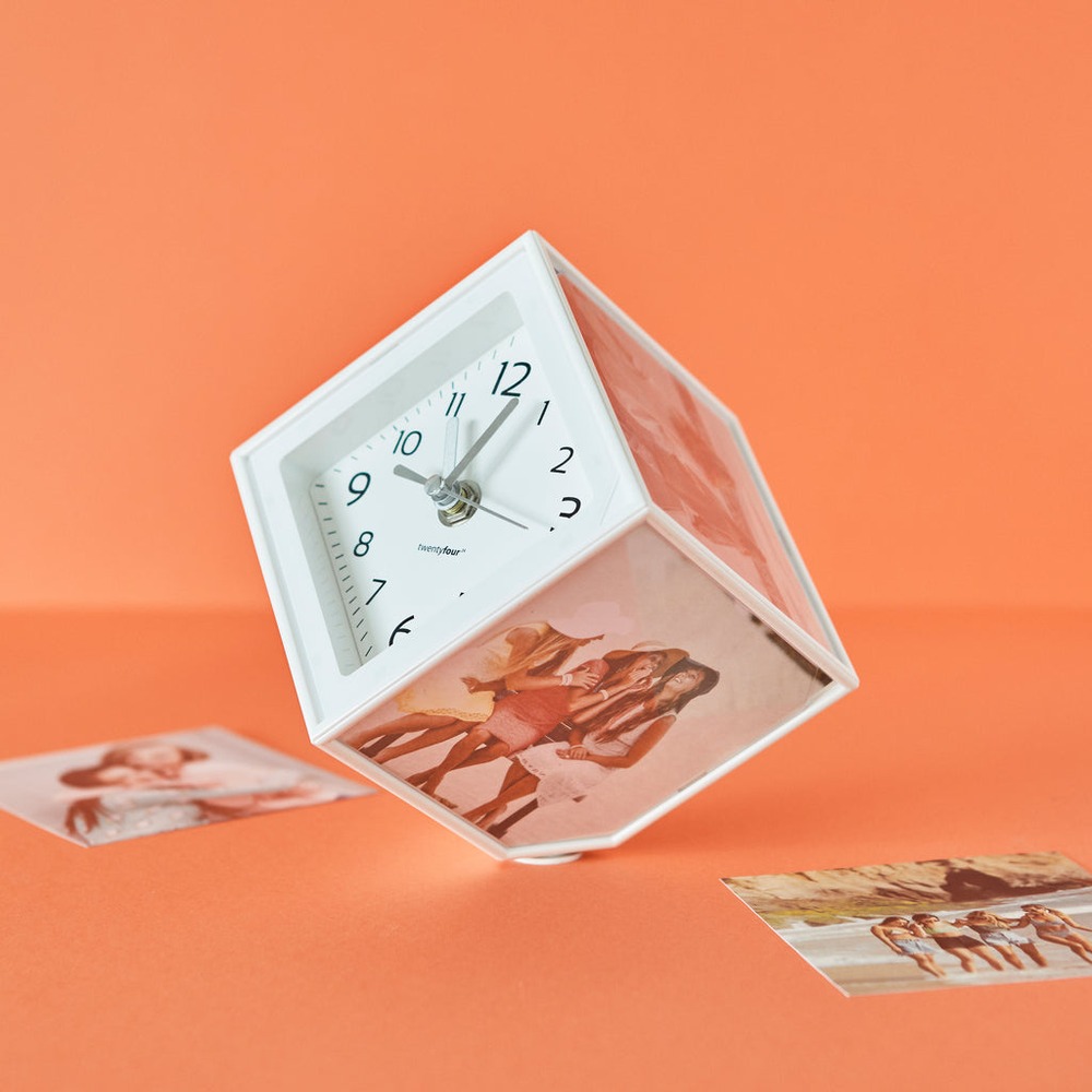 Fotoramme Med Ur Hvid (10 x 10 cm) - Temashop