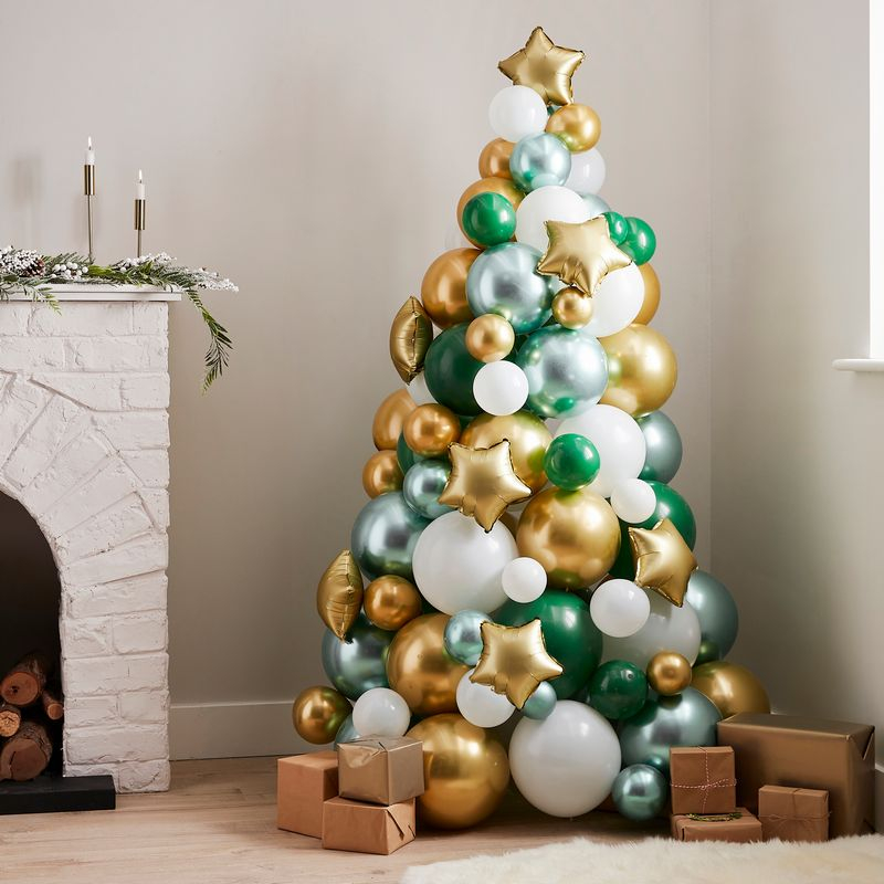 Ballon Juletræ Grøn Guld - 119 dele (180 cm) | Juletræ Ballonfigur - Temashop