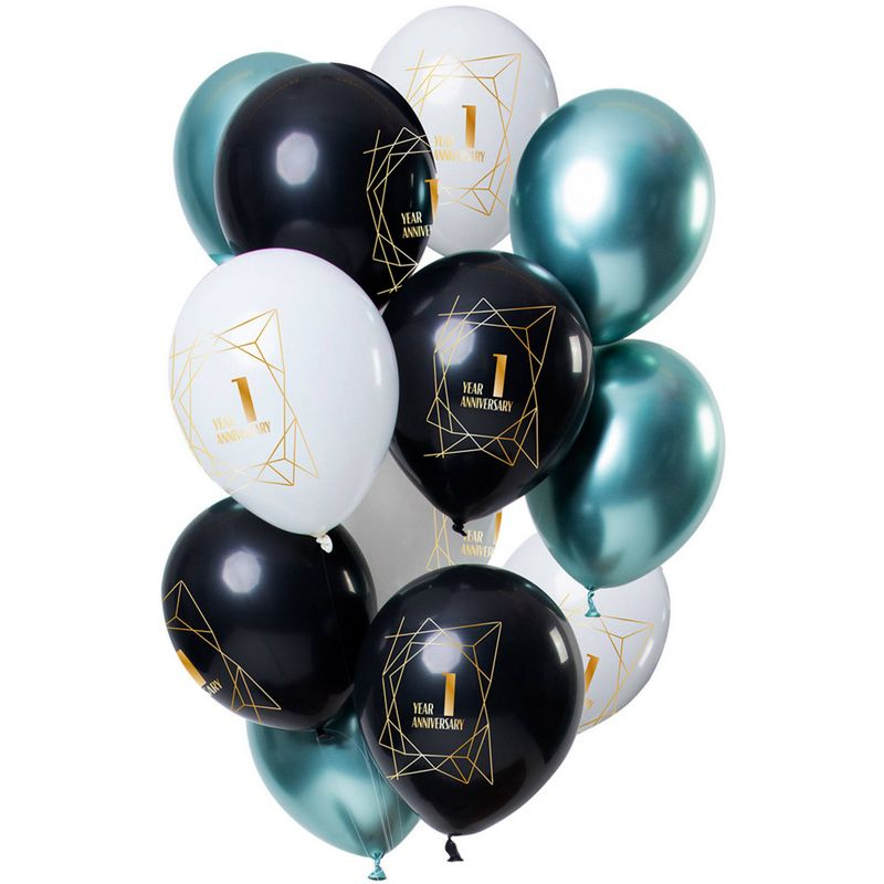 Balloner 1 Års Jubilæum - 12 stk (30 cm) | Jubilæum Ballonbuket - Temashop
