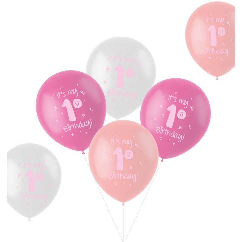 Balloner It's my 1st Birthday Pink - 6 stk (33 cm) | 1 år Latexballoner - Temashop