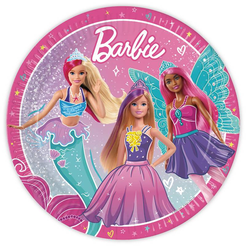 Barbie Fantasy Paptallerkener - 8 stk | Barbie Tallerkner - Temashop