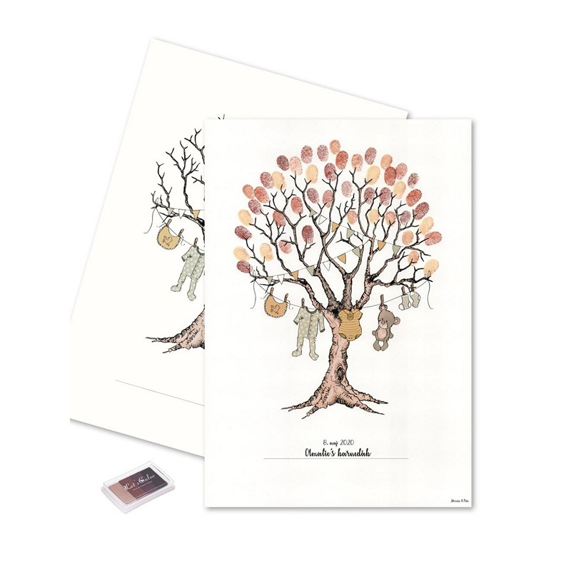 Barnedåb Fingeraftryk Plakat Brun - 1 stk (29,7 x 42 cm) | Dåb Plakat - Temashop