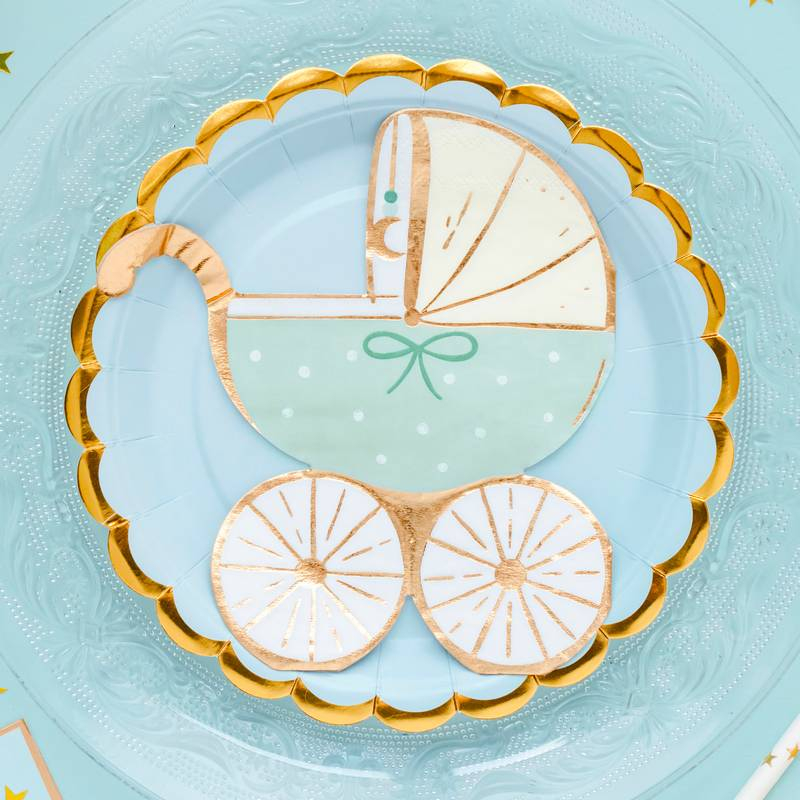Barnevogn Servietter Lyseblå - 20 stk (28 x 30 cm) | Babyshower Servietter - Temashop