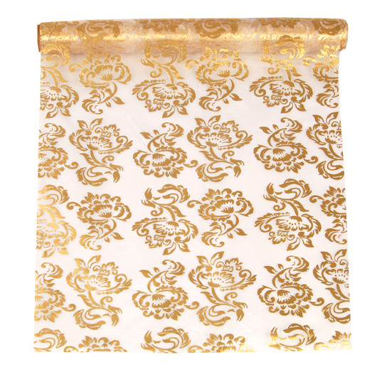 Barokmønstret Organza Stofrulle Guld/Sølv - 1 rulle (36 cm x 9 m) - Temashop