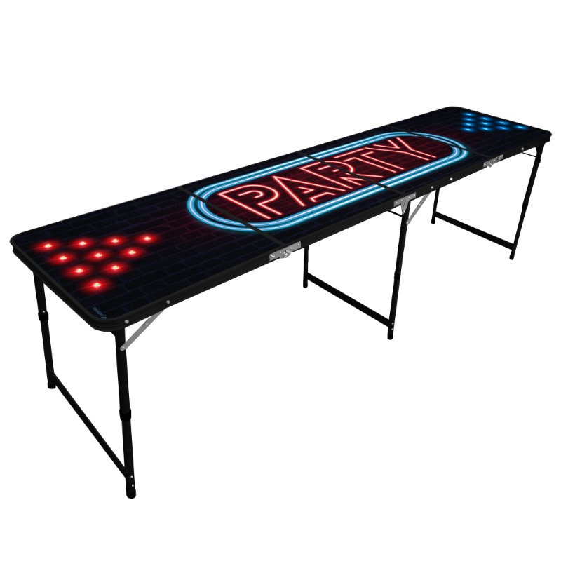 Beer Pong Bord Neon Party LED Deluxe - 1 stk (240 x 60 x 70 cm) | 70'erne Disco Drukspil - Temashop