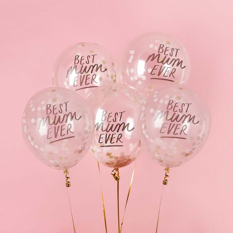 Best Mum Ever Konfetti Balloner - 5 stk (30 cm) | Mors Dag Konfettiballoner - Temashop