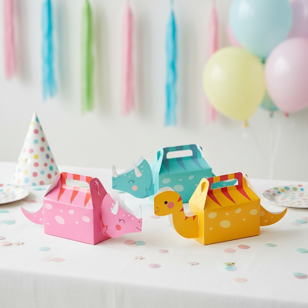 Dinosaur Party Bokse - 4 stk (13,3 x 32 cm) | Dinosaurus Poser / Goodiebags - Temashop