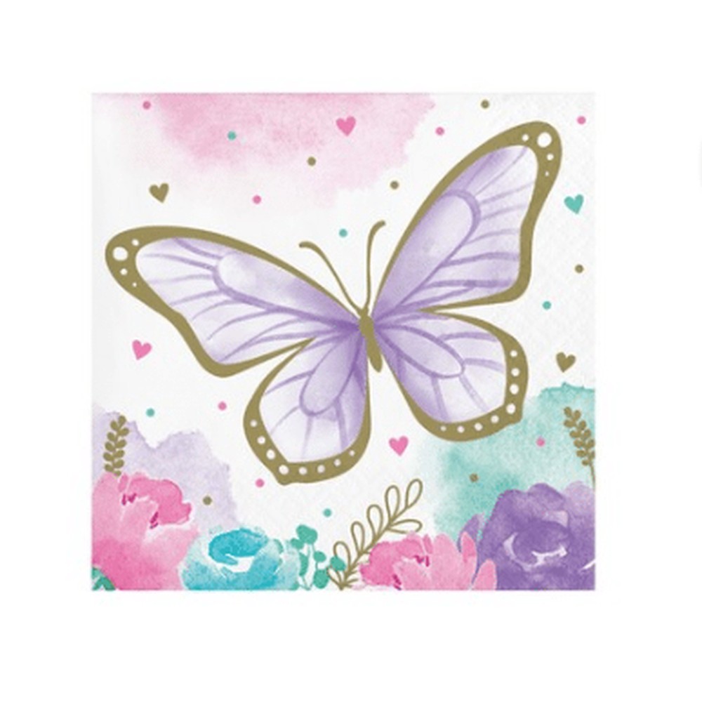 Sommerfugl Servietter Pastel - 16 stk (25 x 25 cm) | Sommerfugl Servietter - Temashop