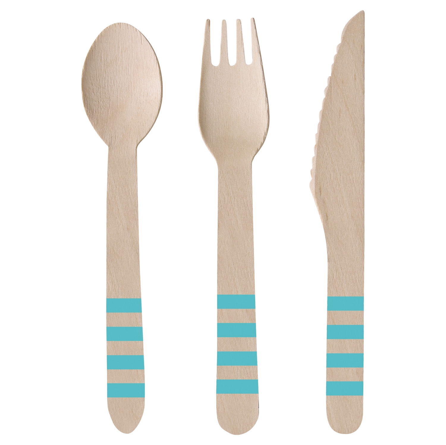 Blåt Træbestik - 24 dele (16 cm) - Temashop