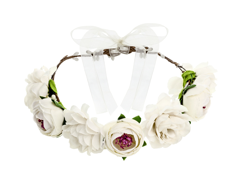Blomster Hårbånd Hvid (17 cm) | 60'erne Hippie Hårbøjle / Pandebånd / Hårbånd - Hovedtilbehør - Temashop