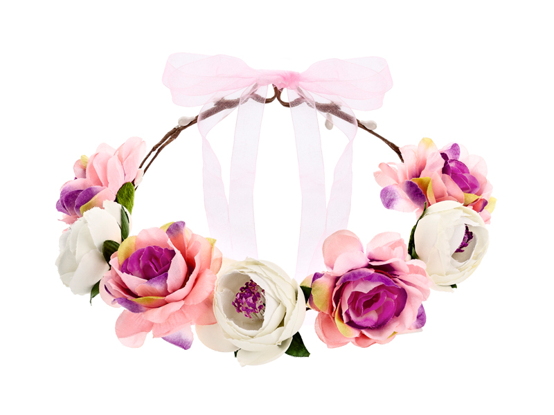 Blomster Hårbånd Rosa (17 cm) | 60'erne Hippie Hårbøjle / Pandebånd / Hårbånd - Hovedtilbehør - Temashop