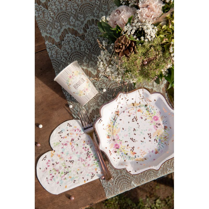Blomster Paptallerkener - 10 stk (21 x 21 cm) | Blomst Tallerkner - Temashop