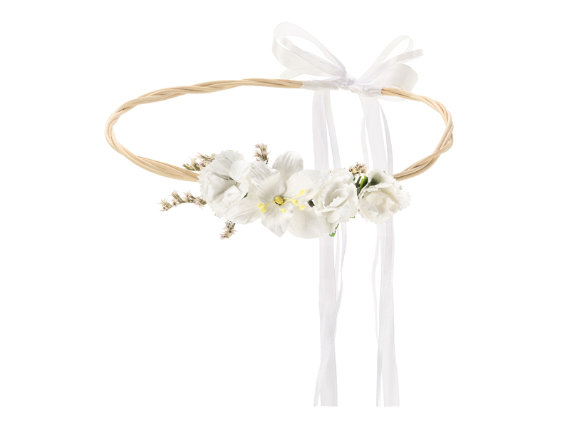 Blomsterkrans Hårpynt Hvid (18 cm) | Blomst Hårbøjle / Pandebånd / Hårbånd - Hovedtilbehør - Temashop