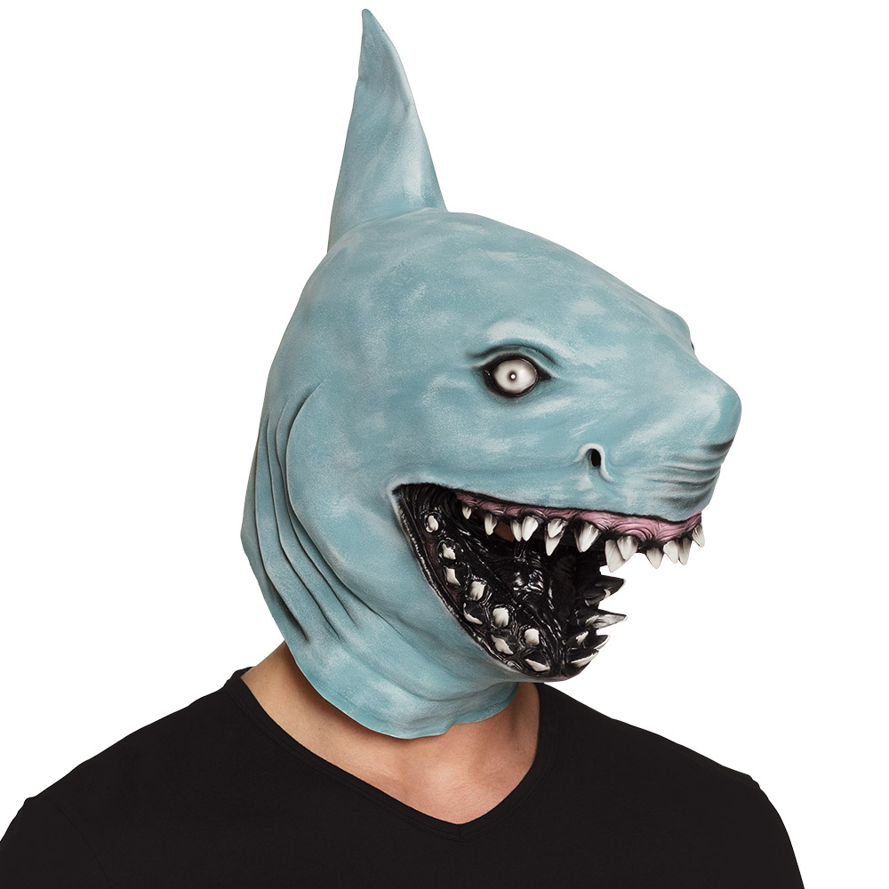 Haj Latex Maske Blågrå | Haj Maske - Hovedtilbehør - Temashop