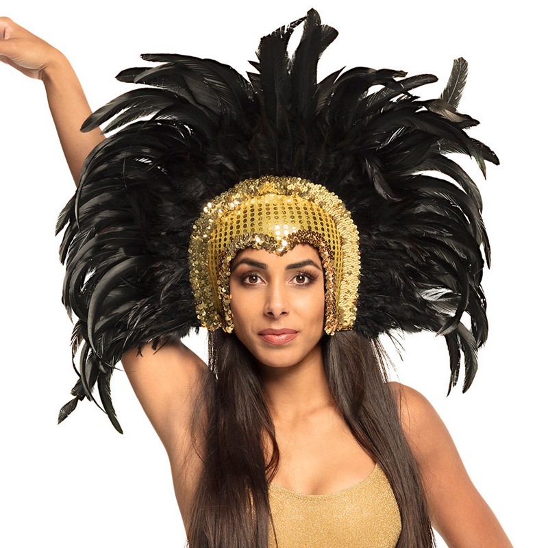 Sambadanser Fjerhat Guld | Karneval Hårbøjle / Pandebånd / Hårbånd - Hovedtilbehør - Temashop