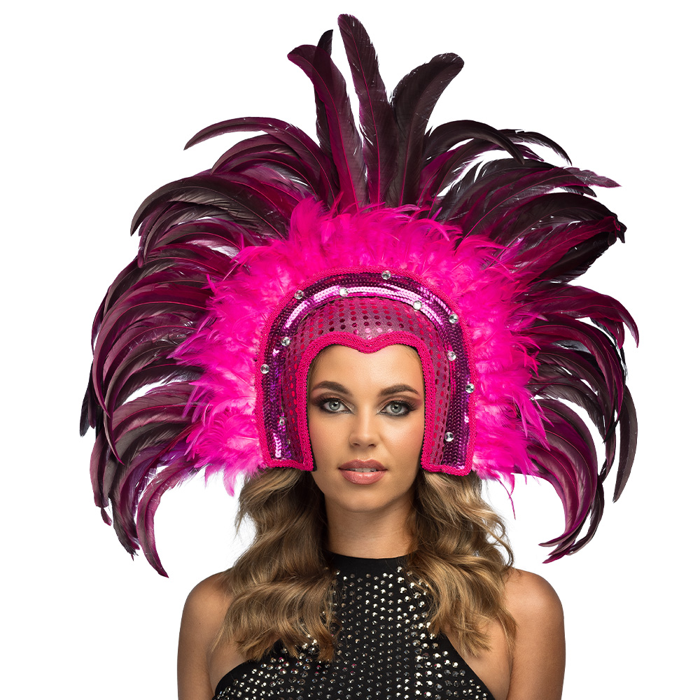 Samba Fjerhovedpynt Pink | Karneval Hat / Hue / Hjelm - Hovedtilbehør - Temashop