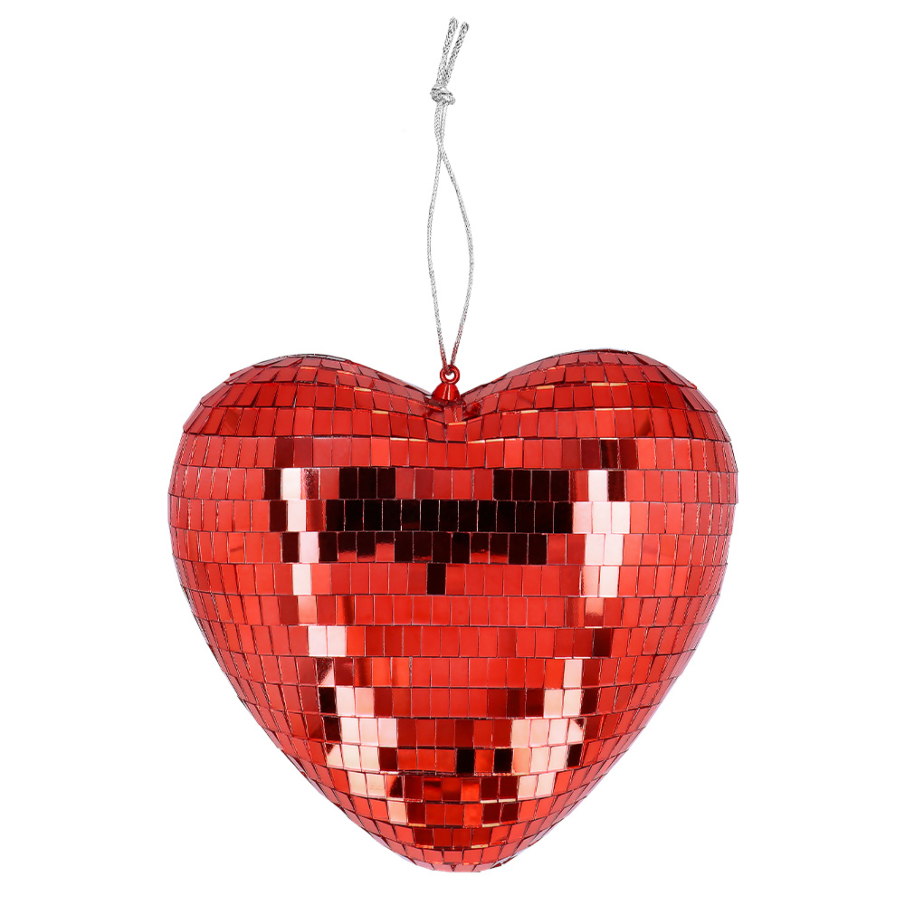 Hjerte Diskokugle Rød - 1 stk (20 x 18 x 10 cm) | 70'erne Disco Spiraler/string - Temashop
