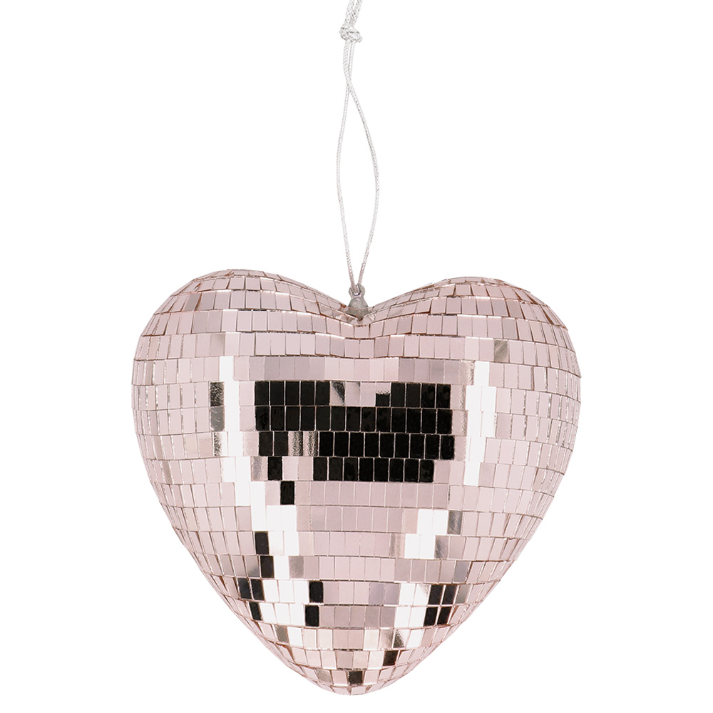 Hjerte Diskokugle Rosaguld - 1 stk (20 x 18 x 10 cm) | 70'erne Disco Spiraler/string - Temashop