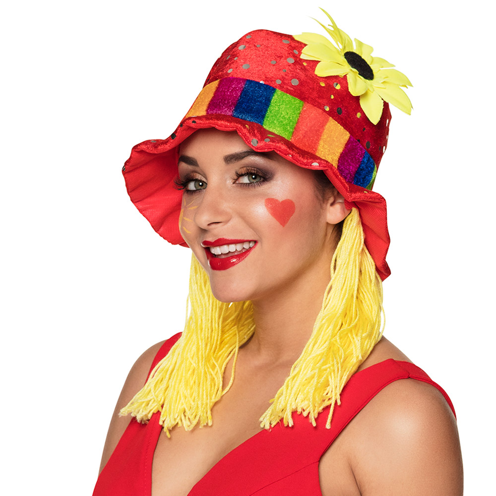 Klovnehat Med Hår (58 cm) | Klovn Hat / Hue / Hjelm - Hovedtilbehør - Temashop