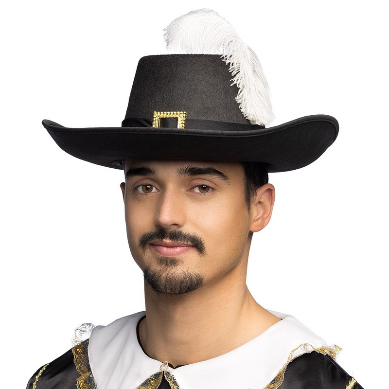 Musketér Hat Sort (59 cm) | Musketer Hat / Hue / Hjelm - Hovedtilbehør - Temashop