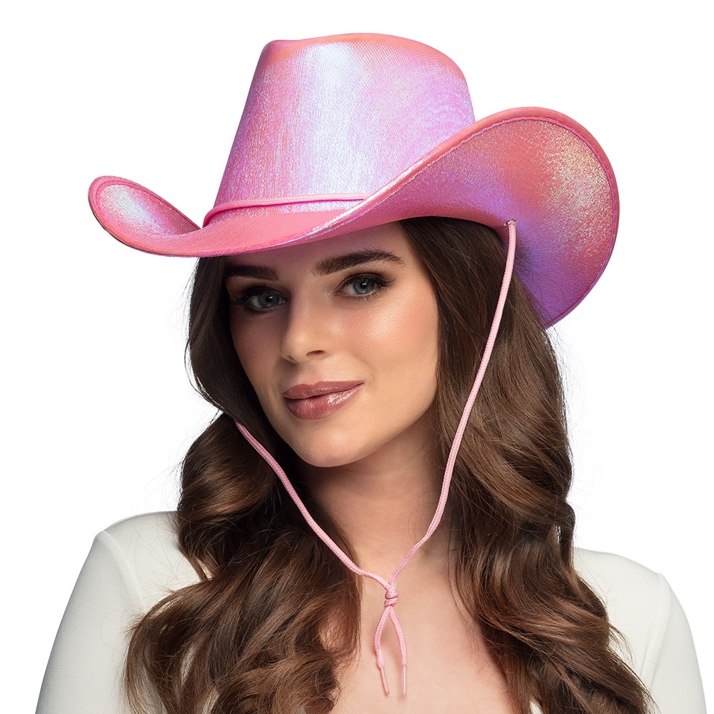 Perlemor Cowboyhat Lyserød (59 cm) | Det vilde vesten Hat / Hue / Hjelm - Hovedtilbehør - Temashop