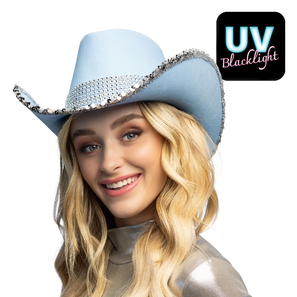Glimmer Cowboyhat Lyseblå (59 cm) | Det vilde vesten Hat / Hue / Hjelm - Hovedtilbehør - Temashop