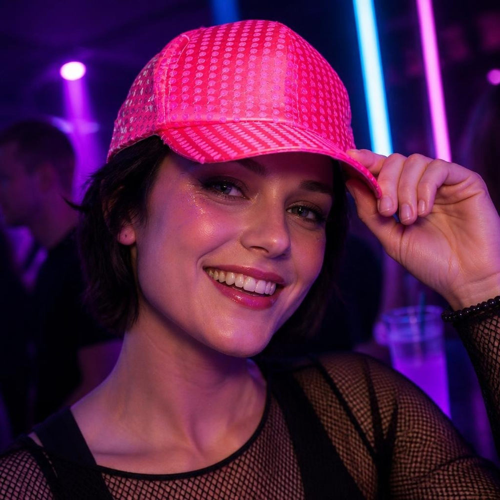 Kasket Med Pailletter Neon Pink | UV / Neon Hat / Hue / Hjelm - Hovedtilbehør - Temashop