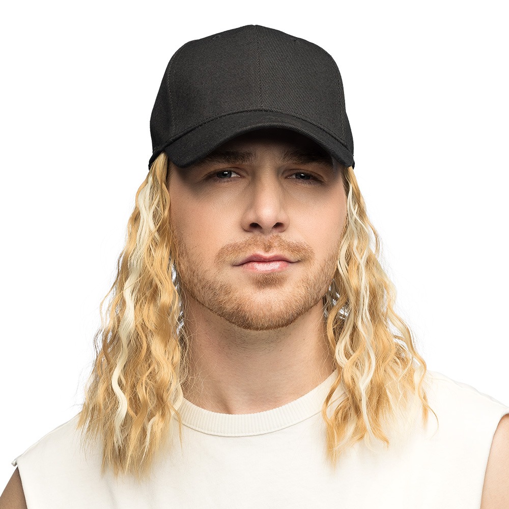 Kasket Med Paryk Sort Blond | Hat / Hue / Hjelm - Hovedtilbehør - Temashop