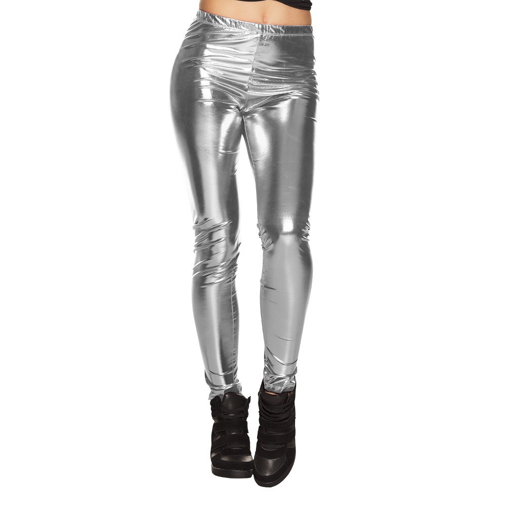 Leggings Metallisk Sølv (M) | Strømper / Strømpebukser / Knæstrømper - Kostume - Temashop