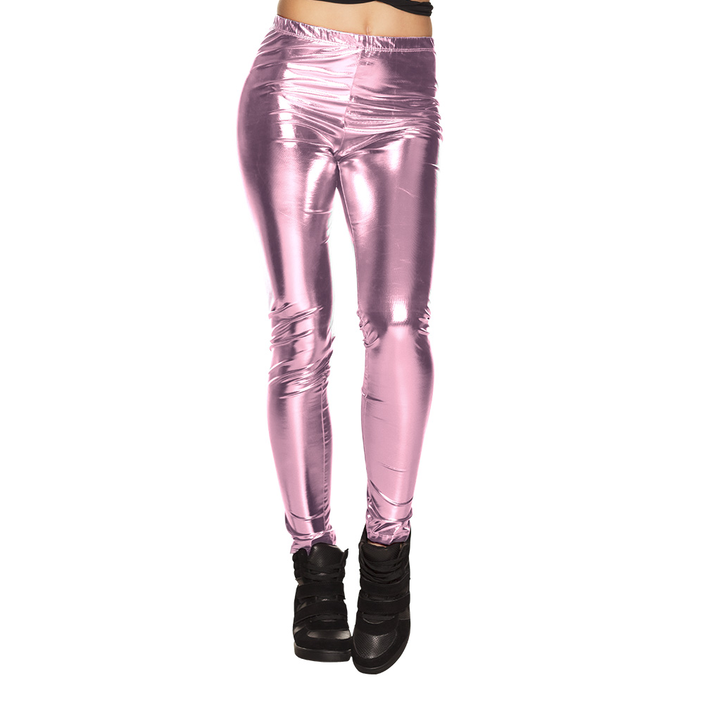 Metalliske Disko Leggings Lyserød | Lyserødt Tema Bukser / Skørt / Shorts - Beklædning - Temashop