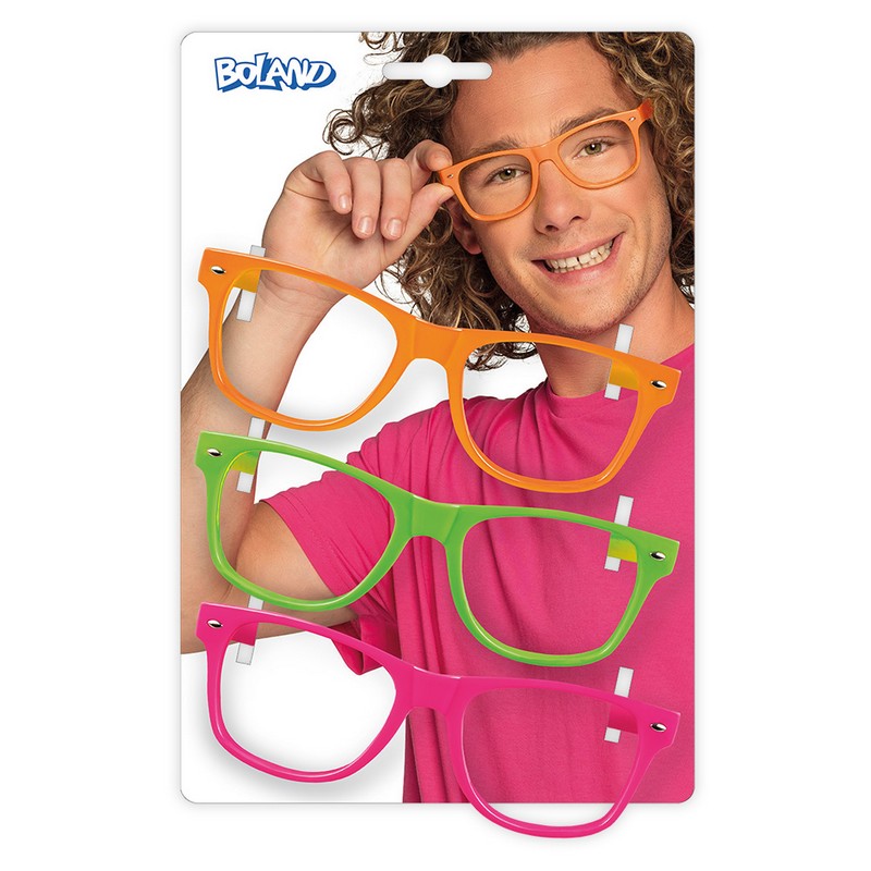 90'er Partybriller Pink/Grøn/Orange | 90'erne Retro Briller - Hovedtilbehør - Temashop