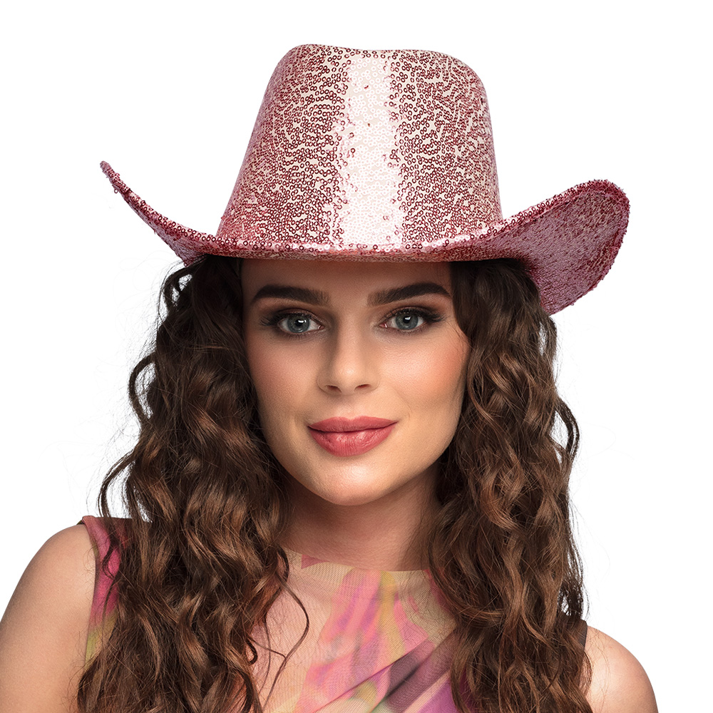 Glimmer Cowboyhat Lyserød (59 cm) | Det vilde vesten Hat / Hue / Hjelm - Hovedtilbehør - Temashop