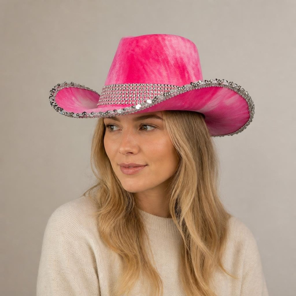 Glimmer Cowboyhat Pink (59 cm) | Det vilde vesten Hat / Hue / Hjelm - Hovedtilbehør - Temashop