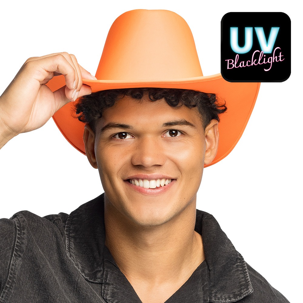 UV Cowboyhat Orange (59 cm) | Det vilde vesten Hat / Hue / Hjelm - Hovedtilbehør - Temashop