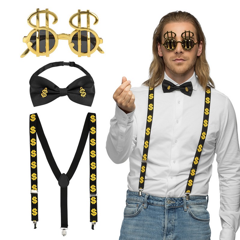 Dollar Party Outfit Guld/Sort | Penge Tilbehørskit - Kropstilbehør - Temashop