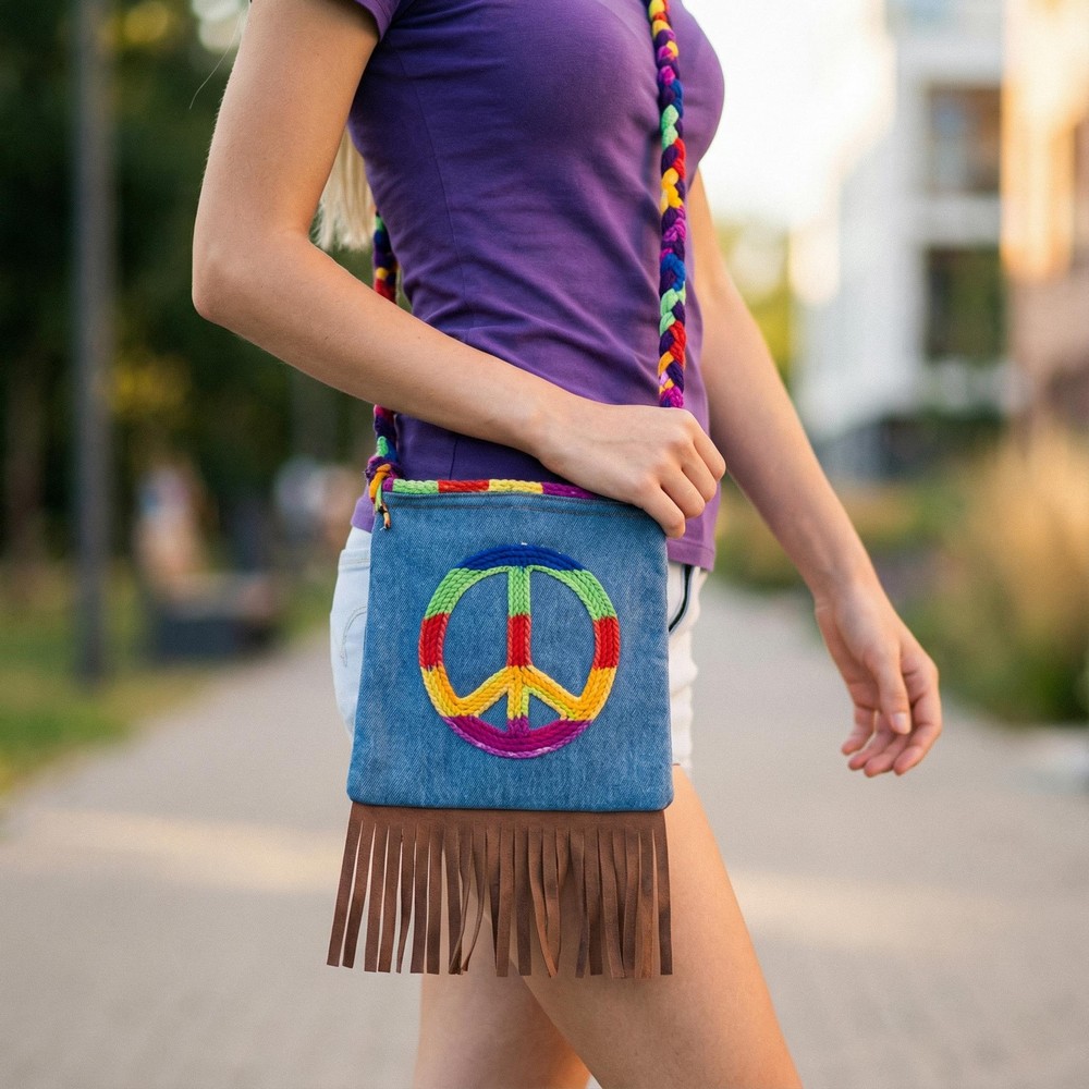 Hippie Skuldertaske | 60'erne Hippie Taske / Pung - Kropstilbehør - Temashop