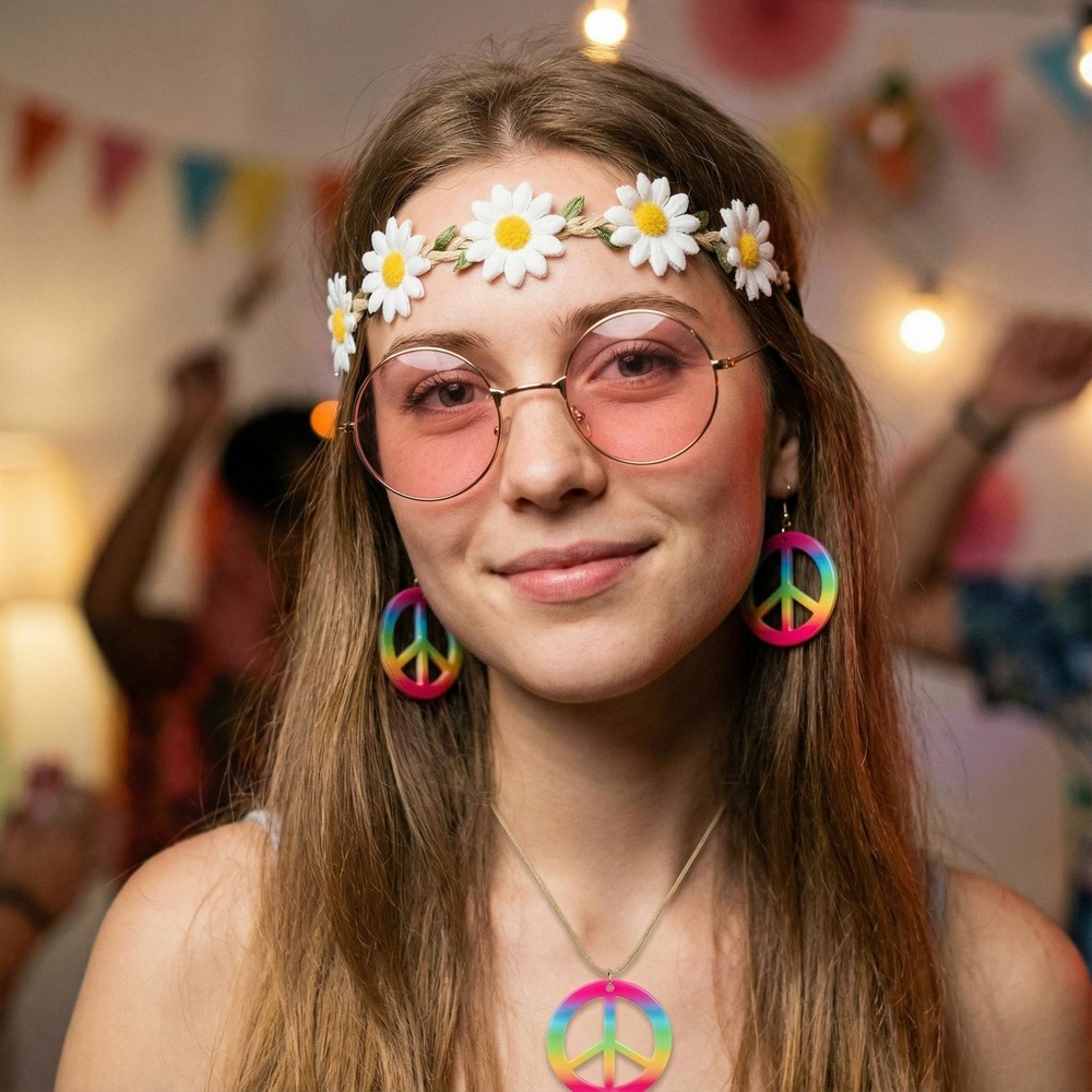 Hippie Deluxe Sæt | 60'erne Hippie Kostumekit - Beklædning - Temashop