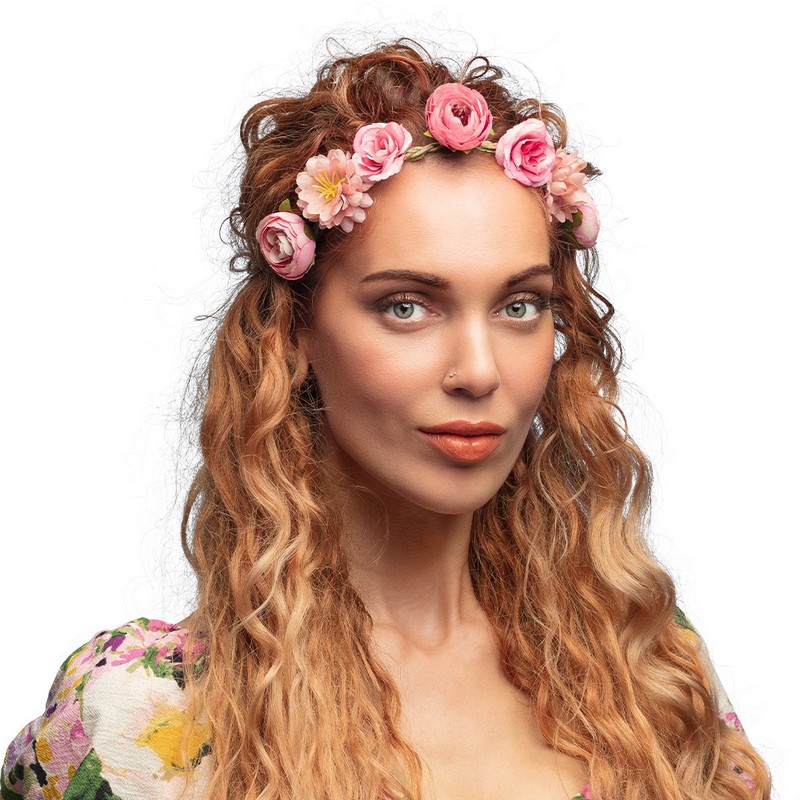 Hippie Rose Pandebånd Lyserød | 60'erne Hippie Hårbøjle / Pandebånd / Hårbånd - Hovedtilbehør - Temashop