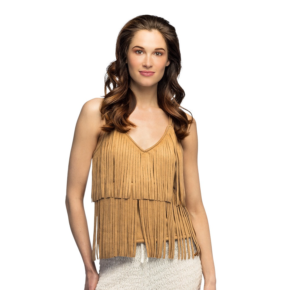 Beige Boho Top Med Frynser (M/L) | Disko / Disco Overdel - Kostume - Temashop