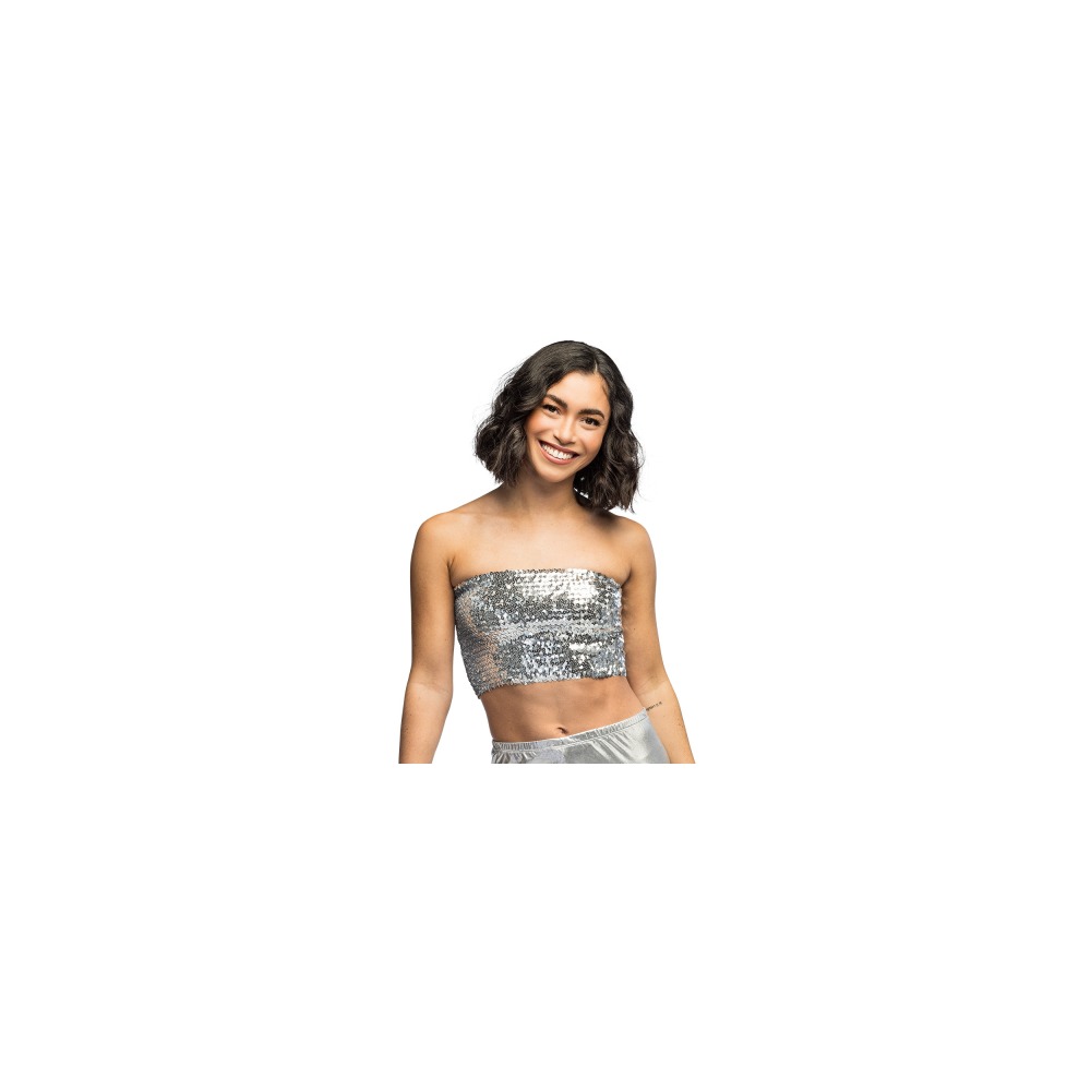 Top Glimmer Sølv (M/L) (M/L) | Disko / Disco Overdel - Kostume - Temashop