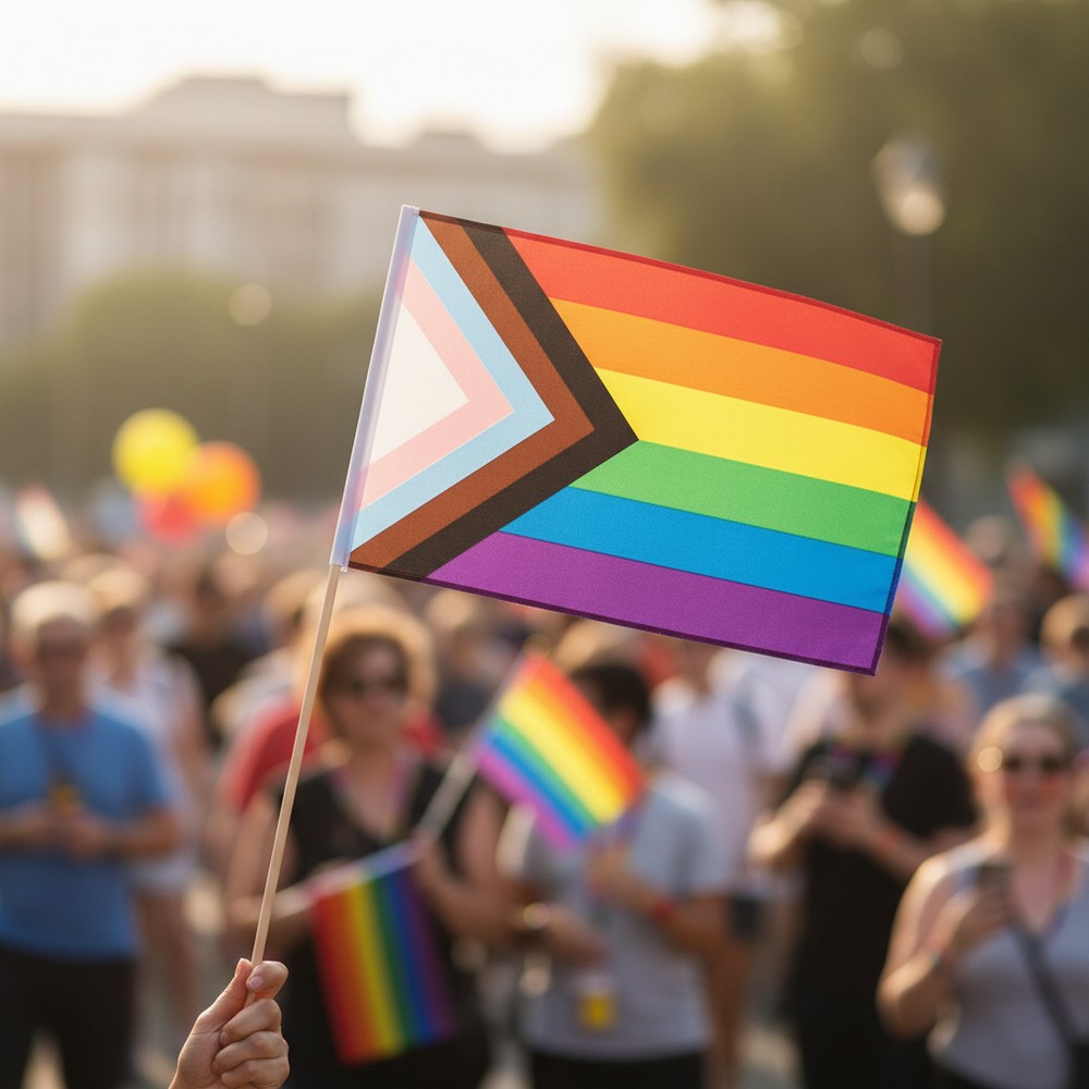 Progress Pride Flag På Pind - 1 stk (76 cm) | Pride Flag - Temashop
