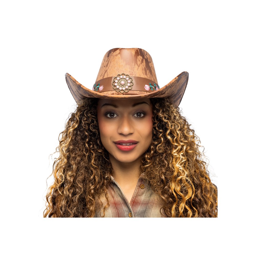 Bloom Cowboyhat Brun (58 cm) | Det vilde vesten Hat / Hue / Hjelm - Hovedtilbehør - Temashop