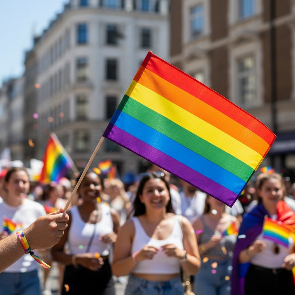 Pride Flag På Pind Regnbue - 1 stk (76 cm) | Regnbue Flag - Temashop