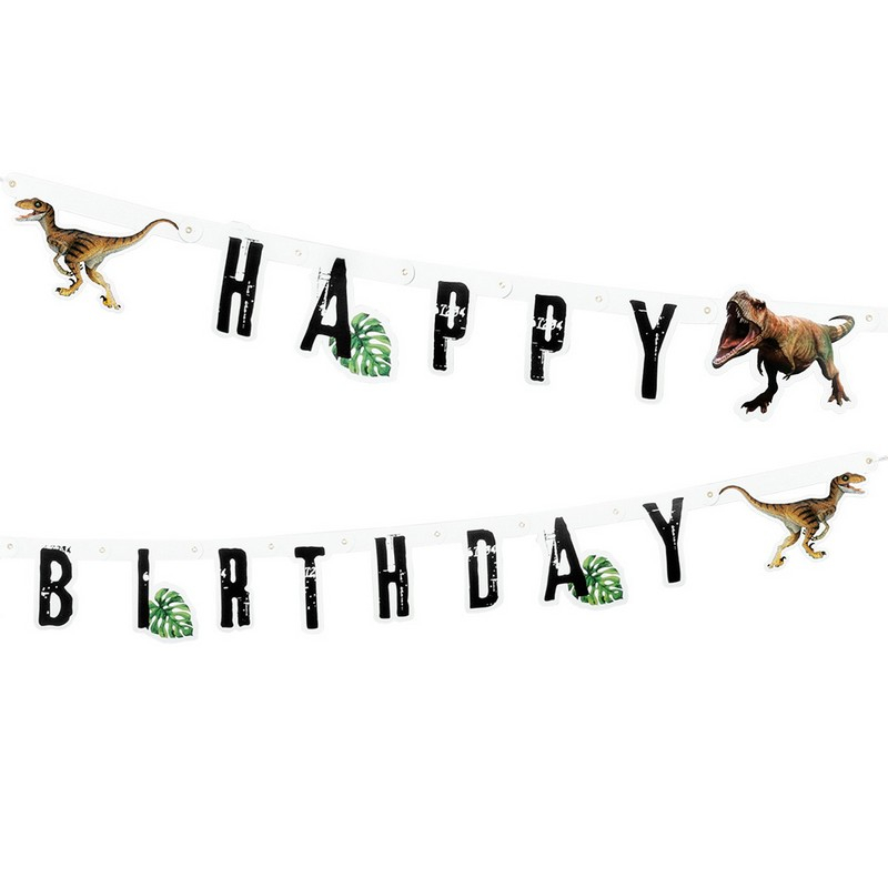 T-Rex Happy Birthday Guirlande - 1 stk (205 cm) | Dinosaurus Guirlander - Temashop