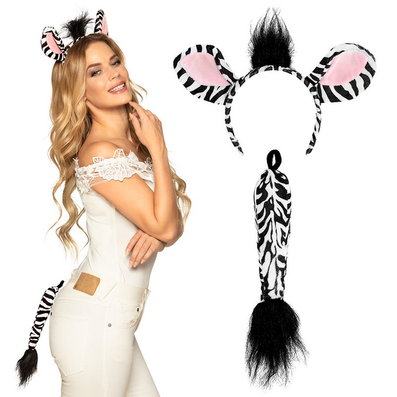 Zebra Hårbøjle & Hale Sæt | Zebra Tilbehørskit - Kropstilbehør - Temashop