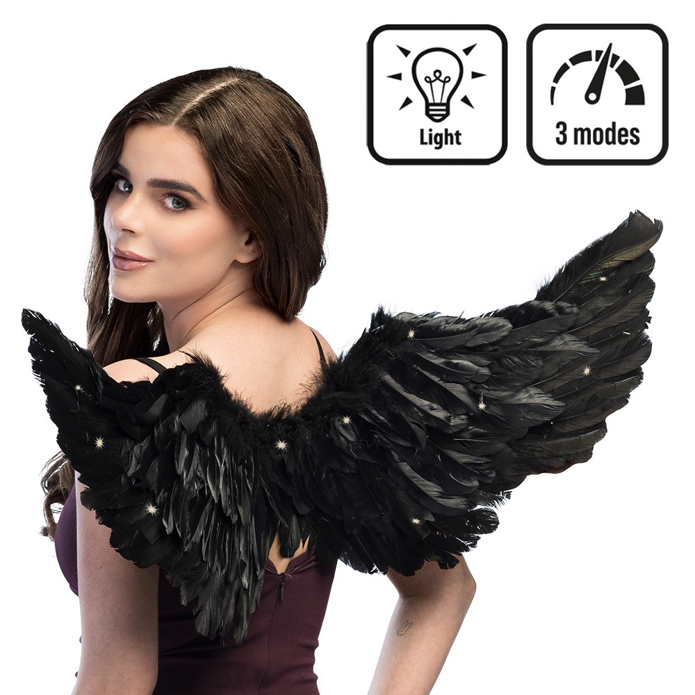 LED Englevinger Sort (80 x 37 cm) | Engle Vinger - Kropstilbehør - Temashop