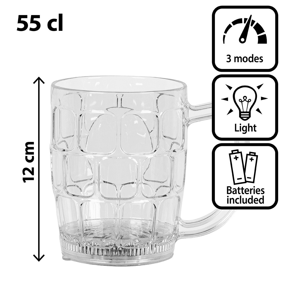 LED Ølkrus Plast - 1 stk (55 cl) | Drinks Krus - Temashop